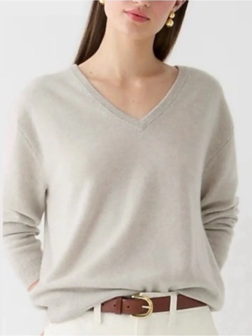 J crew women’s medium 100% cashmere v neck relaxed sweater gray capsule minimal